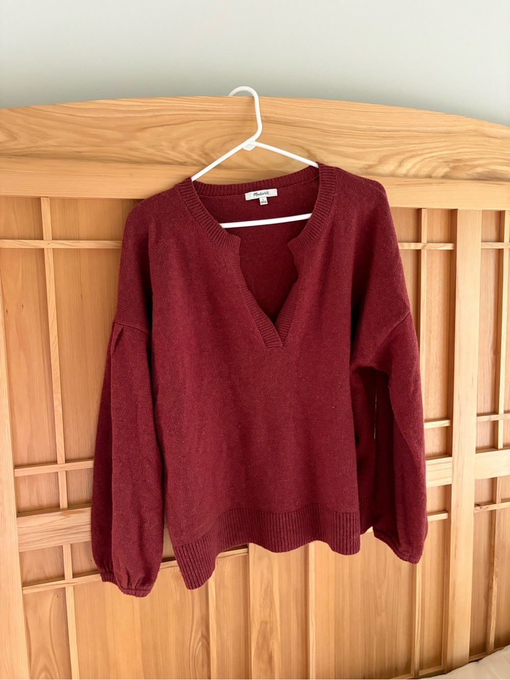 Madewell Wine Red V-Neck Pullover Sweater